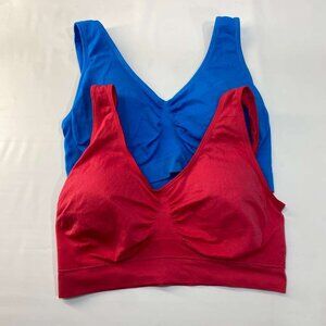 2 Pack Sports Bras Womens 2XL Red Blue Seamless Wireless Lightly Padded Pullover